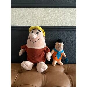 Vintage Flintstones Plush Set Barney Rubble Play-By-Play & Fred Flintstone Toy W